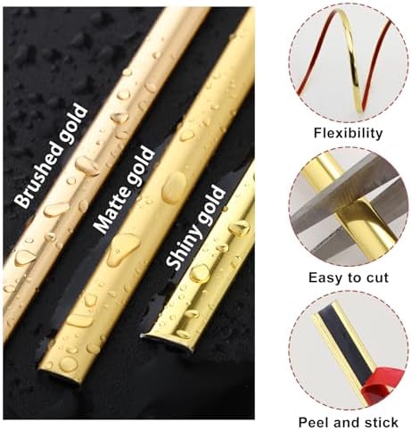 Lunghaa Peel and Stick Shiny Gold Finish Molding Trim, 196.8" x 0.31" Flexible Decoration Strip for Wall, Tile Edge, Mirror, Cabinet, Furniture and DIY Home Decor - Image 2