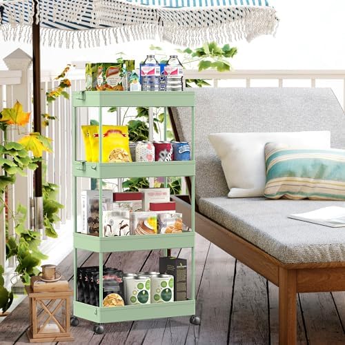 SPACEKEEPER 4 Tier Rolling Cart, Bathroom Cart Organizer with Wheels, Green - Image 3