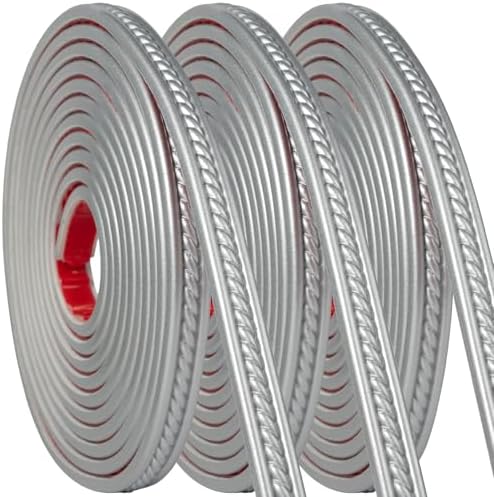 0.8" x 49.2FT Silver Peel and Stick Crown Molding 3-Pack - Self-Adhesive PVC Trim with Metallic Finish for Walls, Mirrors & Decor by TopZenMarketplace