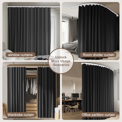 MaKefeile Room Divider Curtains & Flexible Bendable Tracks Set,Privacy Dividers Ceiling Track Curtain Window Blackout Curtains for Living Room Bedroom (W100 × H108 In 1 Panel Black Drape & White Rail) - Image 6