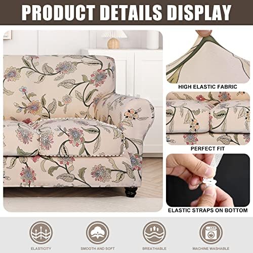 SearchI Stretch Sofa Cover Printed Couch Cover, Floral Pattern 4 Pieces Sofa Slipcover with 3 Separate Cushion Cover, Washable Furniture Protector for Living Room(Sofa, Yellow+Flower) - Image 2
