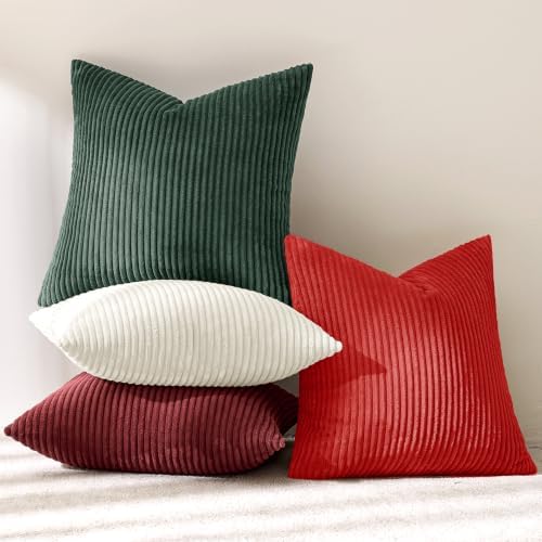 MIULEE Corduroy Decorative Throw Pillow Covers Christmas Red White 18x18 - Image 4