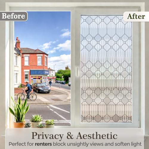 Sunbaby Reeded Glass Window Privacy Film, Frosted Static Cling,17.5"x118" - Image 3