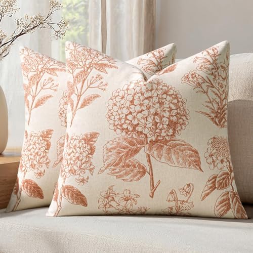 Set of 2 Decorative Floral Pillow Covers 20x20 Inch Autumn Orange by SWANCOCO