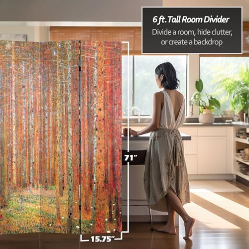 Red Lantern Double Sided Works of Klimt Room Divider - Tannenwald/Farm Garden, 6 Foot - 4 Panel - Image 5