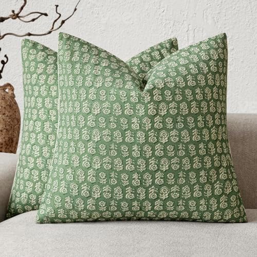 Foindtower Decorative Floral Print Throw Pillow Covers 20×20 Forest Green by Foindtower