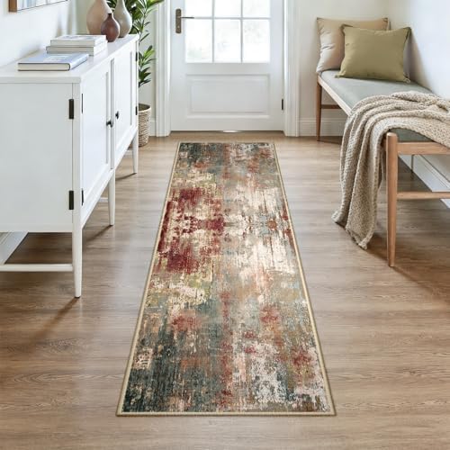 RELEANY Washable Runner 2'x7' Abstract Area Rug for Hallway Rustic Brown - Image 2