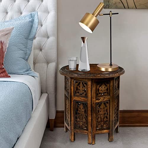 COTTON CRAFT Solid Wood End Table - Hand Carved Folding Accent Side Table - Image 6