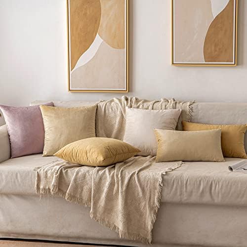 MIULEE 12x20 Inch Lumbar Velvet Throw Pillow Covers Beige - Image 5
