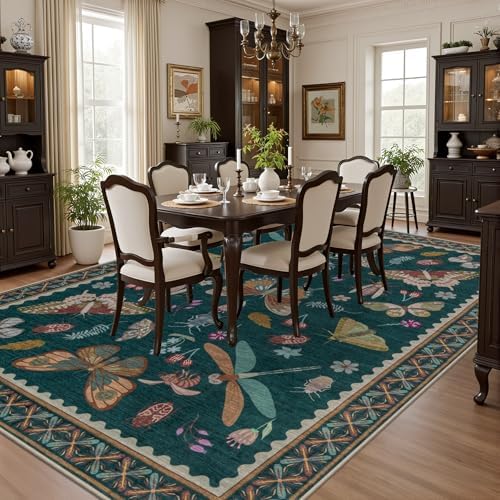8x10 Area Rug Living Room: Soft Floral Washable Boho Carpet Teal - Image 4