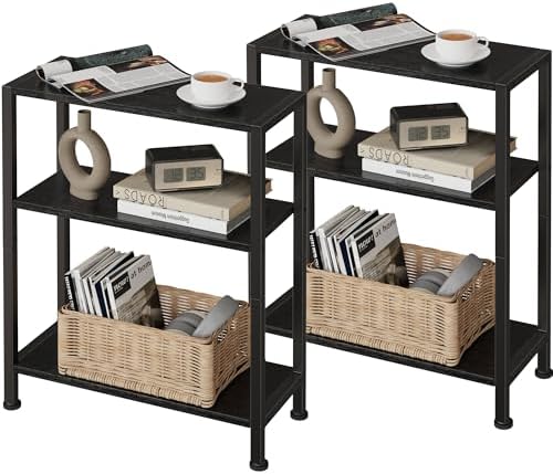 3-Tier Side Table Set of 2, Small End Table, Sofa Side Table for Narrow Spaces, Slim End Table, Nightstand Table, for Living Room Bedroom Office, Black by VANTIMO