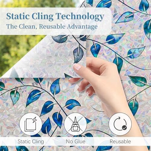 Finnez Window Privacy Film, Stained Glass Rainbow, Foliage, 17.5" x 78.7" - Image 3