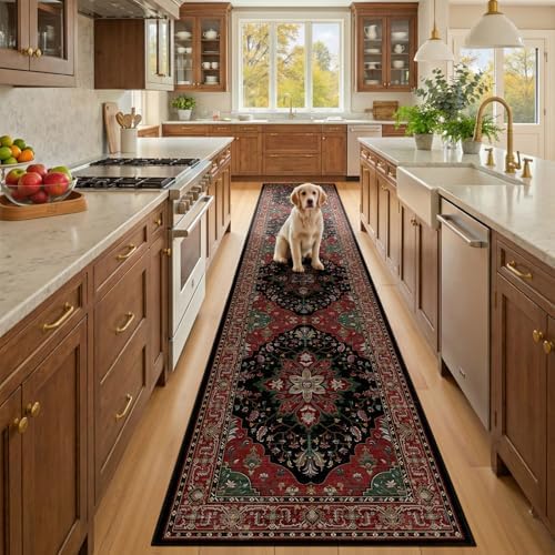 RELEANY Washable Area Rug, Runner 2'x10', Red/Black by RELEANY