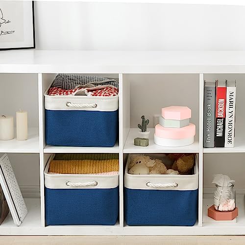 TheWarmHome Organization and Storage Basket for Organizing - X Large 3 Pack 17.7L×13.8W×9.8H in Collapsible Storage Bin for Shelves, Basket for Gifts Empty Toys Organizer Gift (White & Jean Blus) - Image 2