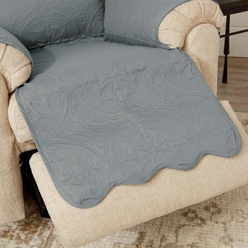 Great Bay Home Reversible Recliner Cover - Washable Slipcover Furniture Protector with Elastic Straps - Perfect for Kids & Pets - Quilted & Stitched Detail (Mirage Gray/Flax) - Image 6