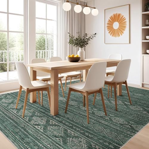 Nakagishi 7x9 Area Rugs Living Room: Washable Boho Large Neutral Soft Farmhouse Rug Stain Resistant Modern Indoor Floor Non-Slip Carpet for Bedroom Nursery Kids Playroom Office Dining Room Dorm- Green - Image 6