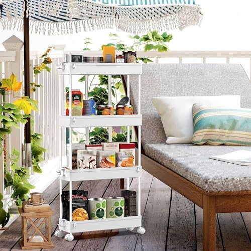 SPACEKEEPER Slim Rolling Storage Cart, 4 Tier Bathroom Cart Organizer,White - Image 6
