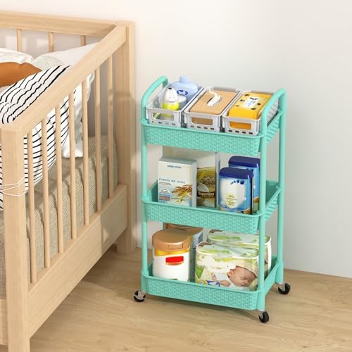 MOYIPIN 3-Tier Plastic Rolling Utility Cart with Handle,Turquoise - Image 6