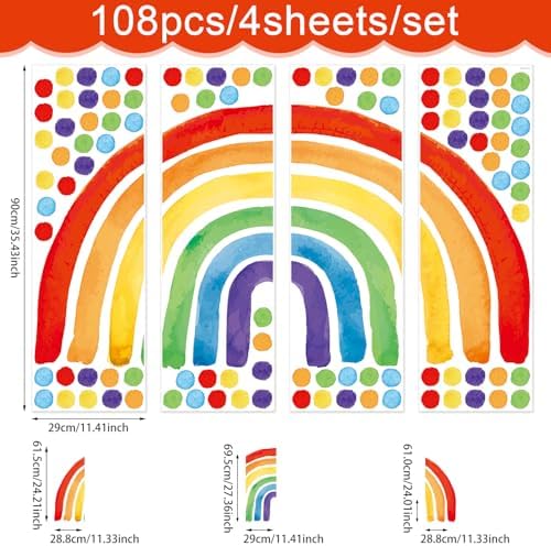 Large Rainbow Wall Decal, Peel and Stick Colourful Rainbows Wall Stickers, Multicolor Polka Dots Wall Decor, Vibrant Rainbow Decoration for Girls Bedroom Kids Nursery Classroom Playroom - Image 2