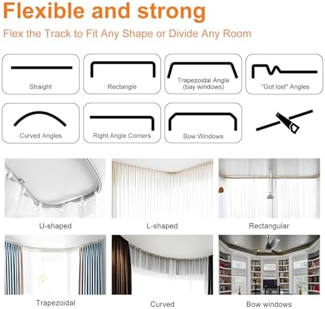 Room Divider Curtains Flexible Ceiling Tracks Set Curtain Track Ceiling Mount Blackout Curtain for Living Room Bedroom Ceiling Curtain Rod Privacy Dividers Panels W180 x H96 Black Drape & Black Rail - Image 5