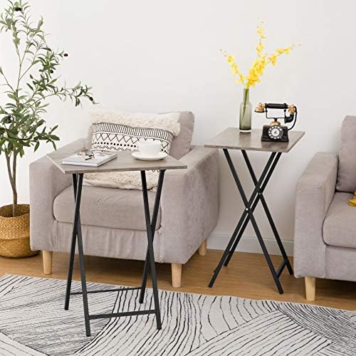 HOOBRO Folding TV Tray Tables, Set of 2 Side Table for Small Space, Industrial Snack Tables for Eating at Couch, Stable Metal Frame, Easy Assembly, Space Saving, Greige and Black BG25BZ01 - Image 2
