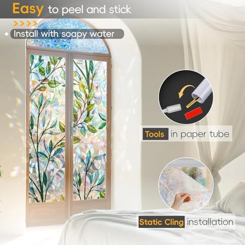 Rainbow Privacy Film with Cutting Line, 3D Decals Stained Glass Window Clings, Static Cling Window Sticker, Suncatcher - 47.24" x 78.74" - Image 6