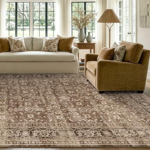 8x10 Ft Large Area Rugs for Living Room, Soft Non-Slip Machine Washable Rug, Vintage Stain Resistant Carpets for Bedroom Nursery Dining Room Home Decor (Brown) - Image 4
