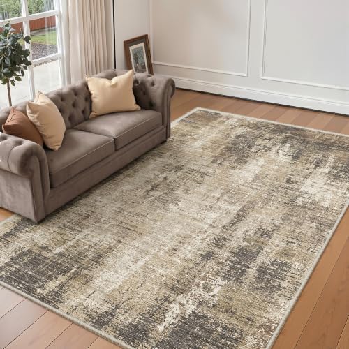 Valenrug Washable Rugs 5x7, Abstract Large Area Rugs for Living Room, Taupe by Valenrug