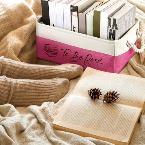 Marsui 1 Pcs TBR Basket Book Storage Bin Bookish Gifts, White Pink - Image 5