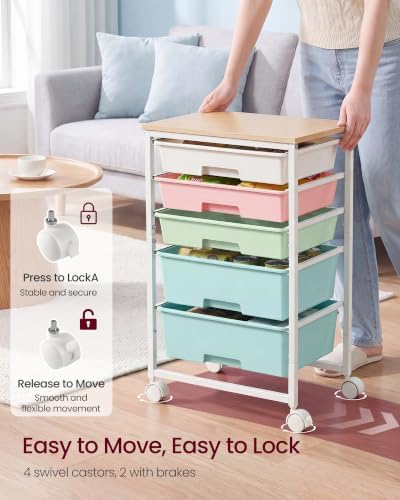 VASAGLE Rolling Cart with Drawers,5 Drawers Storage Cart, Multicolor - Image 5