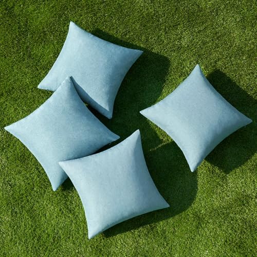 MIULEE Pack of 4 Decorative Outdoor Throw Pillow Covers Linen Waterproof Pillow Covers Summer Farmhouse Cushion Cases for Patio Garden Tent Balcony Couch Sofa 16x16 Inch Blue Gray - Image 4
