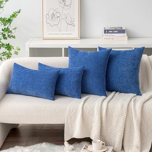 MIULEE Soft Chenille Lumbar Throw Pillow Covers Royal Blue 12x20 Pack of 2 - Image 4