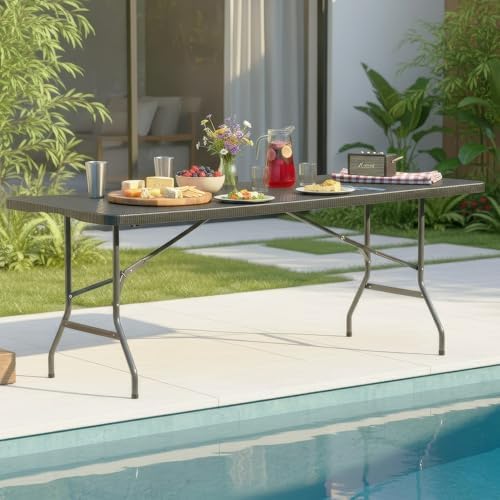 FDW | 6FT Folding Table | Black Ratten | Portable Plastic Table - Image 2