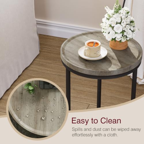 YAUKOMEL Small Round Side Table,Round Sofa End Table Greige - Image 6