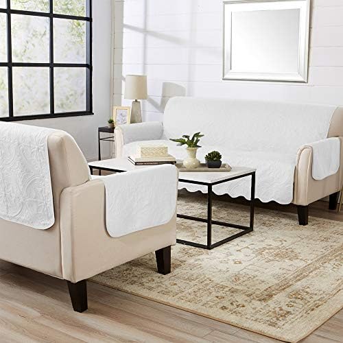 Great Bay Home Reversible Sofa Cover - Washable Slipcover Furniture Protector with Elastic Straps - Perfect for Kids & Pets - Quilted & Stitched Detail (White/Sand) - Image 5