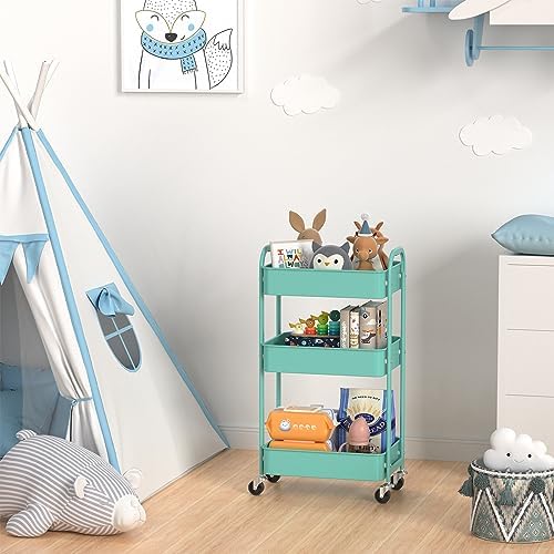 MAX Houser 3-Tier Rolling Utility Cart with Caster Wheels,Easy Assembly, for Kitchen, Bathroom (Turquoise) - Image 4