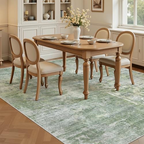Soalmost Abstract Area Rug 6x9 for Living Room Washable Rugs Green/Ivory - Image 4