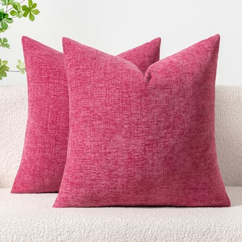 MIULEE Soft Chenille Throw Pillow Covers Hot Pink 16x16 Inch Pack of 2 by MIULEE