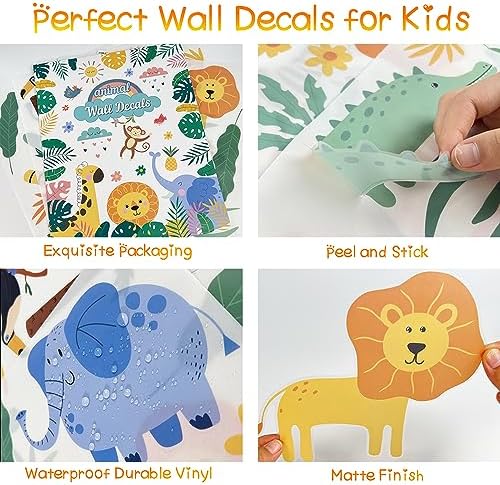 AOWDIAO Animals Wall Decals, Cute Safari Wall Stickers for Baby Kids, Jungle Theme Decor for Nursery, Classroom, Playroom, Bedroom - Image 2