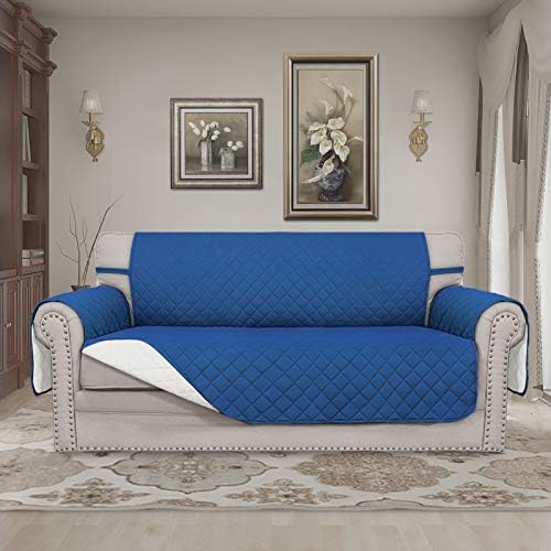 Easy-Going Reversible Couch Cover, 2 Cushion Sofa, Blue/Ivory - Image 2
