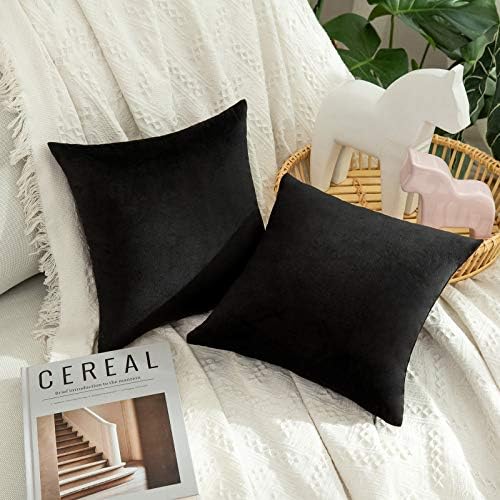 MIULEE Velvet Throw Pillow Covers 12x12 Inch Pack of 2 Black by MIULEE
