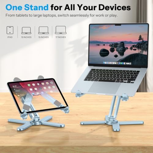 OMOTON LA10 360° Rotating Laptop Stand Riser Foldable for Desk, Sky Blue - Image 6