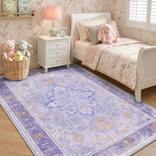 RELEANY Washable Area Rug, 6'x9', Purple - Image 3