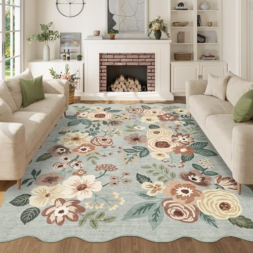 DUKINO 5x7 Area Rugs for Bedroom, Floral Washable Rug Non Slip, Sage Green by DUKINO