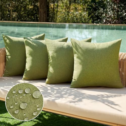 MIULEE Pack of 4 Decorative Outdoor Throw Pillow Covers Linen Waterproof Pillow Covers Summer Farmhouse Cushion Cases for Patio Garden Tent Balcony Couch Sofa 18x18 Inch Green by MIULEE