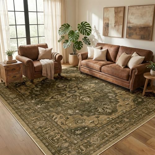 RELEANY Washable Area Rug, 5'x7', Brown/Dark Brown - Image 2