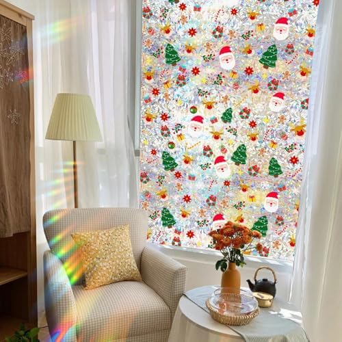 Christmas Window Privacy Film Holiday Static Window Clings Christmas Santa Claus Elk Gingerbread Man and Xmas Tree Designs Xmas Glass Decals Home School Office Windows Decor 17.71x 39.37 Inch - Image 3