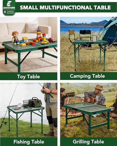 Small 2ft Folding Table with Carry Handle, Adjustable Height 10.6" or 22", Green Metal Mesh, Portable & Compact Indoor/Apartment/Card/Side/Grill Table, 23.6"Lx15.8"W, Lightweight 4 lb, 66 lb Capacity - Image 6