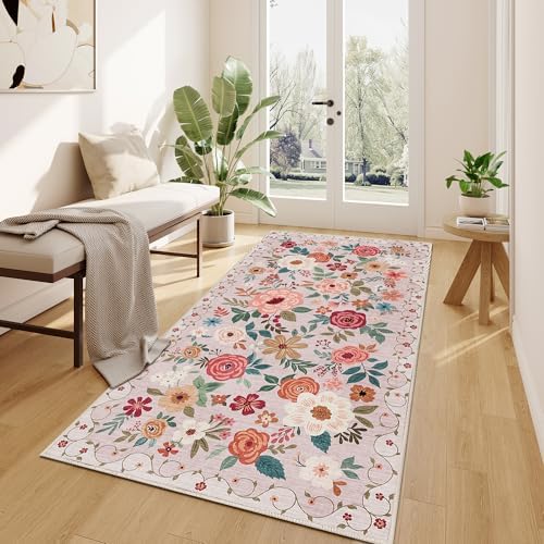DUKINO 3x6 Runner Rug, Non Slip Floral Washable Rug for Kitchen, Beige - Image 7