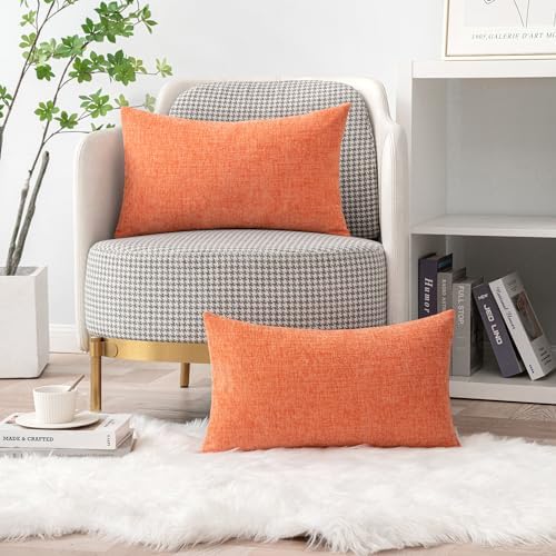 MIULEE Soft Chenille Lumbar Throw Pillow Covers Coral Red 12x20 Pack of 2 - Image 5